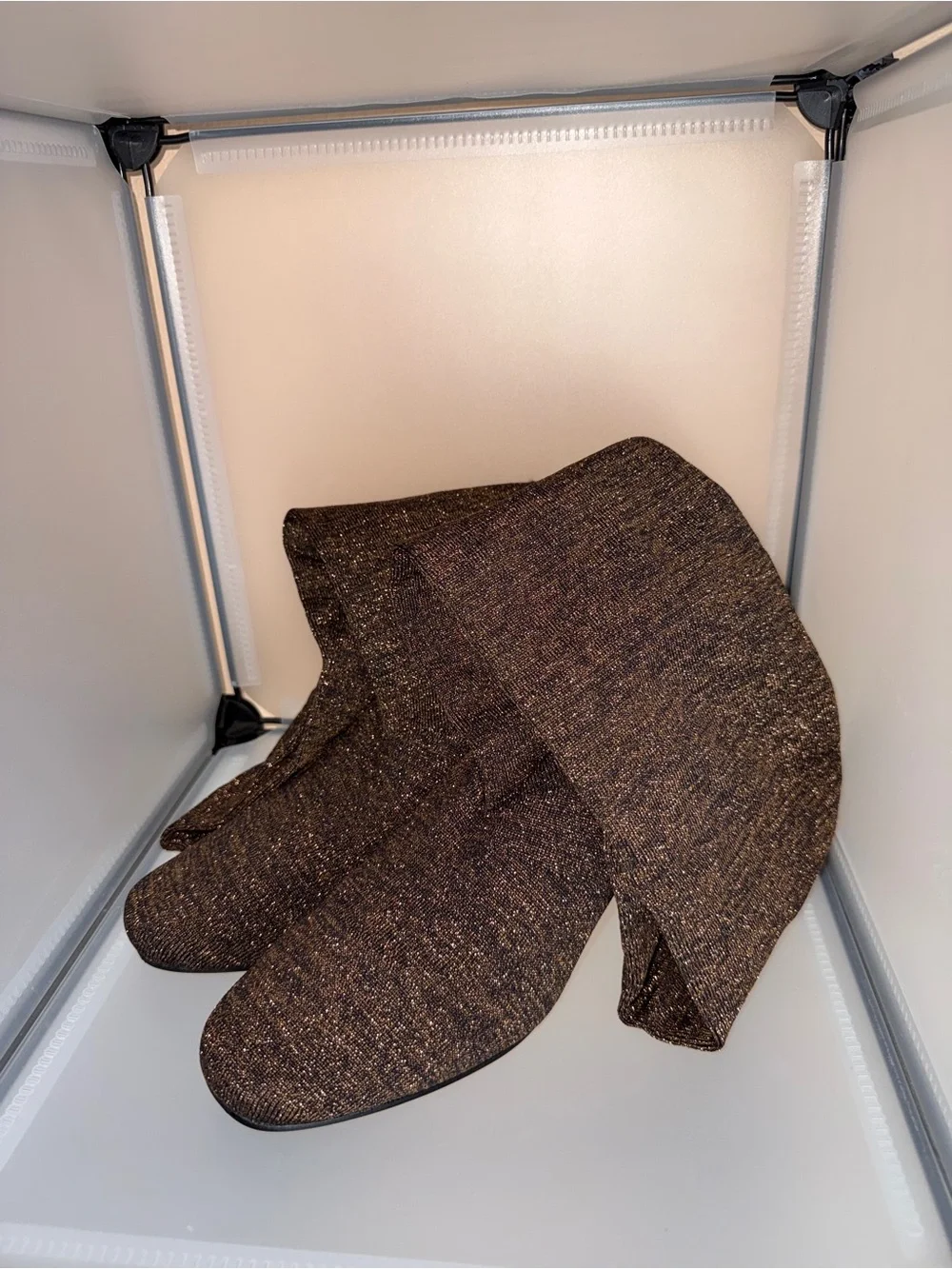Room of Fashion Sparkle Knit Knee-High Block Heel Boots Brown Size 8.5 New
